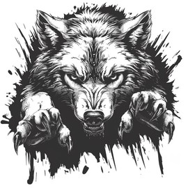 Peeking Wild Wolf with Paws Decals for Car, 3D Popping Wolf with Black and White, Wolf Claw Graphic Decal, Wolf Motif, Decals for Men Boys, Suitable for Car Vehicle Bike Van RV (Monochrome)