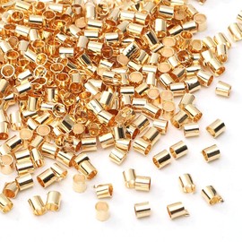 18K Real Gold Plated Non-Tarnish Crimp Beads Tube 2x2mm 200pcs for Jewelry Making
