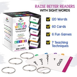 Star Right 600 Sight Word Flash Cards & Flashcard Games Set - 300 Hole Punched Flash Cards - 30 Fun Flashcard Games - 5 Binder Rings - for Ages 3 & Up - Pre-K, Kindergarten, 1st, 2nd, & 3rd Grade