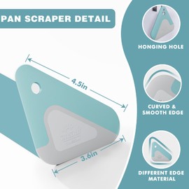 Food Scraper, 2-in-1 Pot and Pan Dish Scraper, Nylon and Silicone, Kitchen Scraper Tools for Cast Iron Skillets, Cookware, Dishes, Pans and Pots, Heat Resistant, Set of 3 - Blue