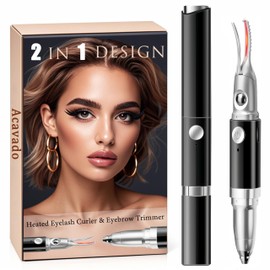 Heated Eyelash Curler - 2 in 1 Eye Lash Curler and Eyebrow Trimmer for Women with 2 Temperature Modes, USB Rechargeable Electric Eyelash Curler, Anti-Burn Design, Ideal Gift for Women(Black B1)