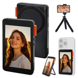 EIOYUMY Magnetic Phone Selfie Monitor Screen, 1080P Wireless Back Camera Selfie Monitor with Focus Adjustment, Audio Sync, Photo Button and Aluminum Stand for Vlog Live Stream TikTok (Black)