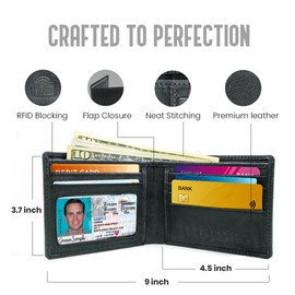 LUXE LEVIOSA Real Leather Bifold Wallet for Men's Slim Minimalist Top Grain Genuine Leather RFID Blocking Stylish & Thin, Crazy Horse, Black