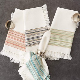DII Everyday Collection, Fringed Stripe Tabletop, Napkin Set, Teal, 6 Piece
