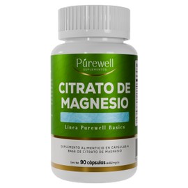 Purewell Citrato de Magnesio 90 Cápsulas  1,200 mg por Porción  Suplemento Alimenticio de Alta Absorción para Energía, Descanso y Bienestar General   