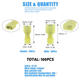 Glarks 100pcs 12-10 Gauge Fully Insulated Female Male Spade Nylon Quick Disconnect Electrical Insulated Crimp Terminals Connectors Assortment Kit
