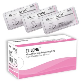 Elimedical ELILENE Suture Thread with Reverse Cutting Needle, 12 Pack. Surgical Wound Training Students, Practice and Educational Use. Polypropylene Non-Absorbable Material 3/0 30" FS1 Pink 8684PP