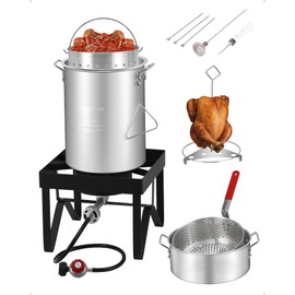 RIEDHOFF Turkey Fryer Propane Burner Kit 30QT +10QT [54,000 BTU] Seafood Boil Pot With Basket Kit, Ideal for Outdoor Cooking, 13", Black