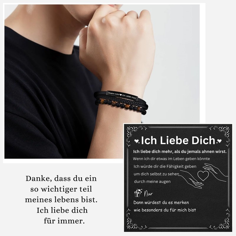 TERRISHE I Love You Valentine's Day Bracelet for Men Gift