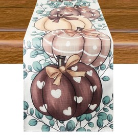 Aitsite Autumn Table Runner, Eucalyptus Leaves, Brown Pumpkin Autumn Decoration, Kitchen Table Decoration, Outdoor Holiday Party Decor, 40 x 180 cm