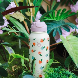 BOTTLE BOTTLE 32oz Insulated Water Bottle Stainless Steel Sport Water Bottle with Straw Dual-use Lid Design for Gym with Pill Box (Buds Rain)