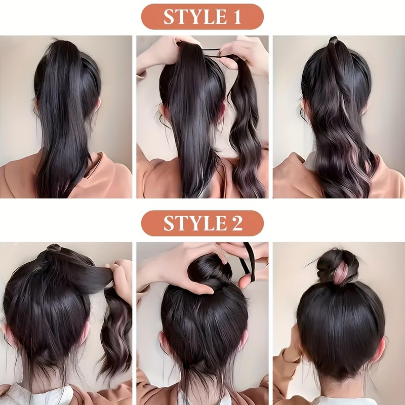 2 Piece Braid Wig Wavy Curly Scrunchies Synthetic Chignon Ponytail