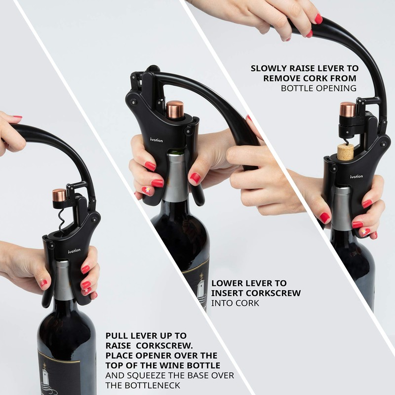 Ivation Wine Bottle Opener | Manual Handheld Corkscrew with Ergonomic