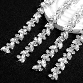 3 Yard Rhinestone Fringe Chain, Rhinestone Trim Ribbon Belt Chain, Silver Crystal Fringe Trims for Clothing Accessories and DIY Craft Decoration, Sparkle Diamond Beaded Fringes for Sewing
