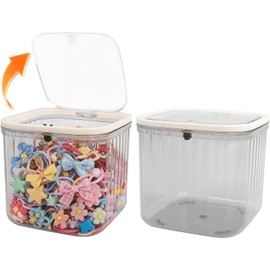 THMINS - Paquete de 2 accesorios para el cabello para niñas, caja de almacenamiento con tapa para clips de pelo para niños, corbatas, lazos y joyas, contenedor apilable a prueba de polvo, organizador