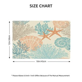 Starfish Place Mats for Kitchen Table Coastal Style Summer Beach Theme Seasonal Linen Placemats Set of 6 Watercolor Yellow Coral Shells Dinner Mats 12"x18"