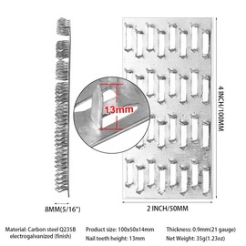 Pronged Truss Plate Flat Mending Plates with Nail Teeth Galvanized Steel Repair Tie Plate Bracket 1 mm Thick 8mm High for Roofing Trusses Wood Timber Connectors (2”x4”, 10)