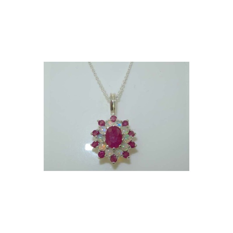 Ladies Solid 925 Sterling Silver Ornate Large Natural Ruby &