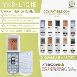 Wellclima YKR-L/101E Remote Control for Air Conditioning Replaces YKR-L/102E YKR-HL/101E Compatible with Same Models of AUX Aufit Airton Baxi BeSat Electrolux Family Ferroli Hyundai etc.