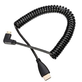 HangTon Cable en espiral mini HDMI a HDMI HDTV en ángulo recto de 90 grados para teléfono, tablet, portátil, cámara DV, monitor de computadora, 4 pies