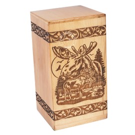 HIND HANDICRAFTS Handcrafted Floral Engraved Wooden Urns for Human Ashes Adult Large - Cremation Urn for Ashes - Burial Urn for Columbarium - Funeral Urn Box (Buck Deer 1, 250 LB - Beechwood)