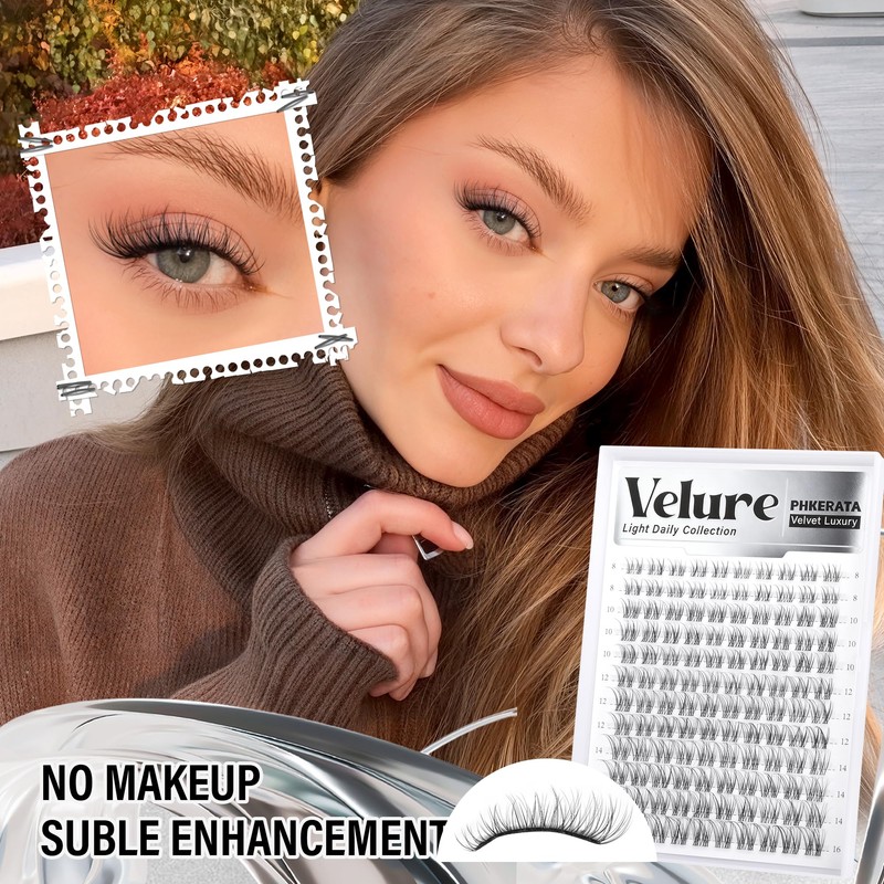 PHKERATA Velure Lash Clusters Natural Cluster Eyelash Extensions Wispy Individual
