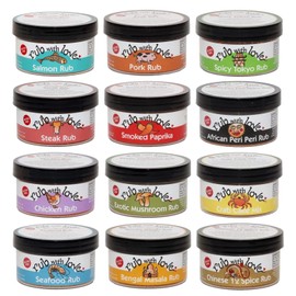 Rub with Love, Ultimate Meat Rubs and Seasonings Gift Set (12 Jars) Grilling and BBQ Spices for Fish, Chicken, Pork, or Steak