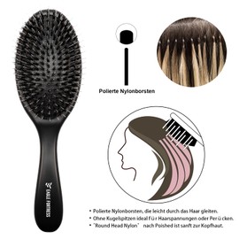 Stiff Boar Bristle Hair Brush with Nylon Bristles - For Effortless Detangling and Polished Styling - Luxurious Design - Suitable for All Hair Types (Black)
