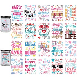 UV DTF Cup Wraps Transfer - 20 Sheets Nurse UV DTF Cup Wraps Stickers Nurse Theme Inspirational Rub On Waterproof Decals Transfer for Girls 16 Oz Tumbler Cute DIY Craft Gifts