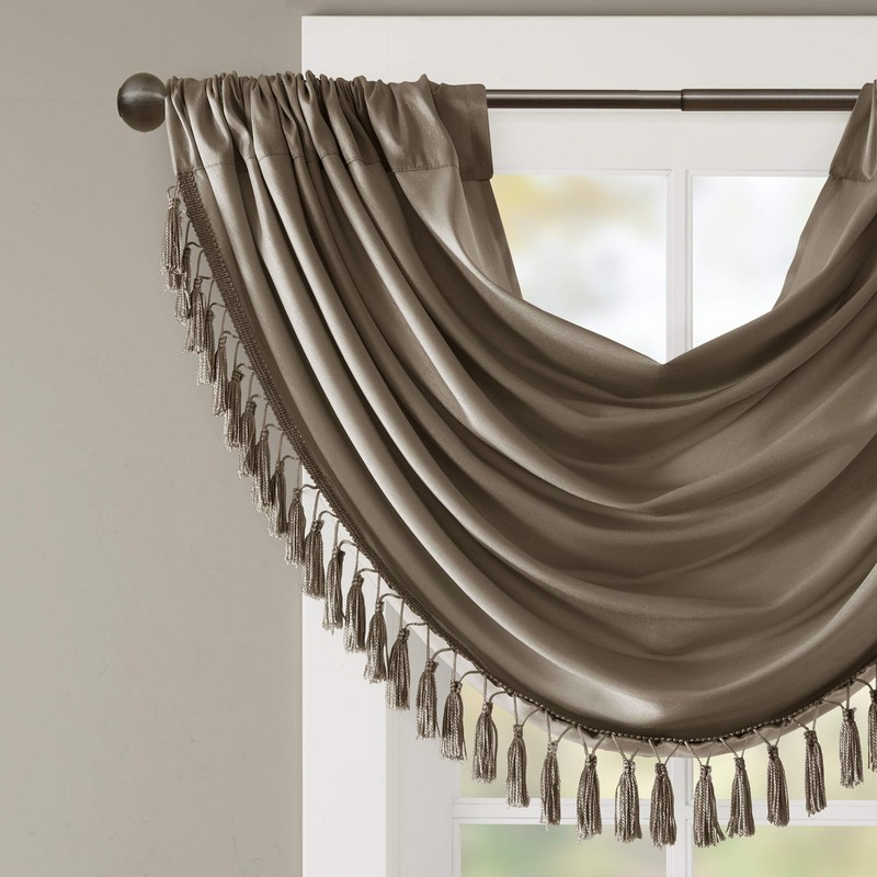 Madison Park Elena Waterfall Embellished Rod Pocket Valance, Faux Silk