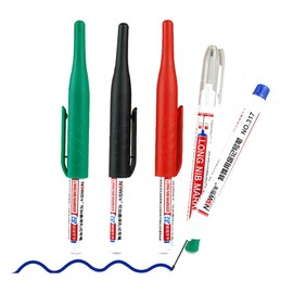 4-Pack Deep Hole Marker Pens,32mm Deep Reach Marker,Long Nose Marker with Pocket Clip for Carpenter Builder Construction Home Decoration (4 Colors)