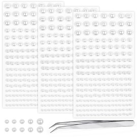 Self Adhesive Face Gems and Pearls for Makeup, Festival Jewels, Hair Gems Pearls, 3/4/5/6/8 mm Round Rhinestone Stickers for Face, Eye, Makeup, Body, Crafts 591Pcs (04_White Pearl)