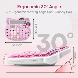 Mechanical Calculators, Cute Women Calculator 12 Digit with Large LCD Display and Sensitive Button, Suitable for Adults and Children, Standard Function for Office, Home, School(White +PinkJewel Model)