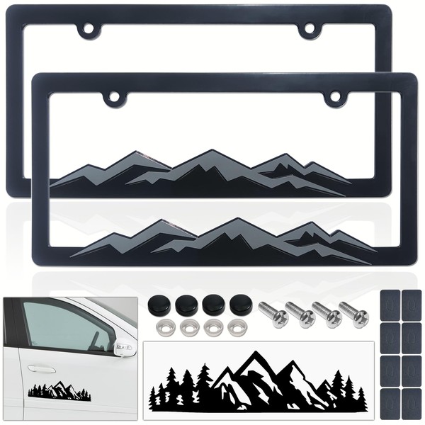 BGGTMO Mountain License Plate Frames- Gray on Black Mountain Raised,
