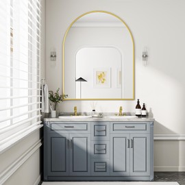BEAUTYPEAK 36"x48" Arch Bathroom Mirror, Wall Mounted Vanity Metal Frame Mirror for Bedroom, Entryway, Living Room, Gold