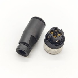Pack of 5 M12 4-Pin Female Circular Connectors, On-site Mounted with 12 mm Wired Sensor Industrial Round Plug IP67 Unshielded A Code Straight 250 V 4 A