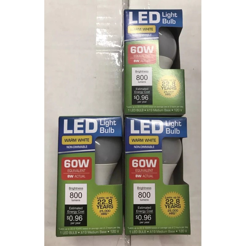 Sunbeam (3-Pack) LED 9W (60W) 3000K Warm White 800 Lumens