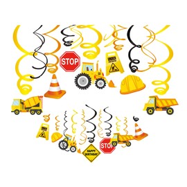 Kristin Paradise 30Ct Construction Hanging Swirl Decorations, Construction Trucks Birthday Theme Streamers, Traffic Zone Party Supplies, Kids Boy Toddler First Favors, Stop Sign Worker Decor