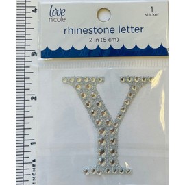 Love Nicole Letter Y  Rhinestone Sticker 2"  Clear Silver Glitter Scrapbook Monogram Bling