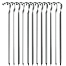 Tent Pegs - 12Pcs 18cm Tent Pegs Metal with Hammer Camping Pegs Rust Free Tent Hooks Ideal for Camping, Hiking, Traveling, Beach and Outdoor