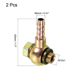PATIKIL Hose Barb Fitting Elbow 8mm Barbed M10x1 Male Thread, 2 Pack Carbon Steel Pipe Adapters Connectors for Air Water Fuel Oil, Gold