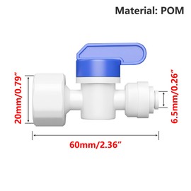 Ctyjia 1 Pcs RO Water Filter Fitting, Shut-Off Ball Valve, 1/2" Female Thread to 1/4" Quick Connect, Isolation Valve for RO Reverse Osmosis System