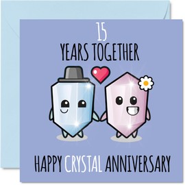 Stuff4 Cute Crystal Anniversary Card for Boyfriend Girlfriend - 15 Years Together - Happy 15th Wedding Anniversary Cards for Women Men, 5.7 x 5.7 Inch Greeting Cards for Fifteenth Anniversaries