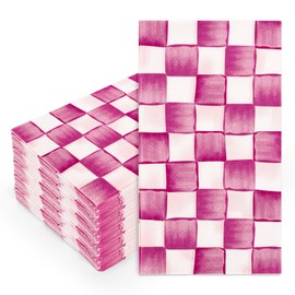 JarThenaAMCS 100Pcs Pink Plaid Guest Napkins Watercolor Checkered Disposable Napkins Dinner Hand Towel Paper Napkins For Bathroom Wedding Birthday Party Table Supplies