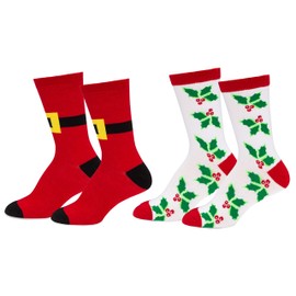 Everything Legwear Mens & Womens Fun Novelty Holiday Christmas Hanukkah Crew Socks-Christmas 2PK Crews-Mistletoe/Santa Boot-One Size Fits Most