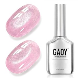 GAOY - Esmalte de uñas en gel Cat Eye, holográfico con purpurina rosa de 16 ml con imán, translúcido reflectante
