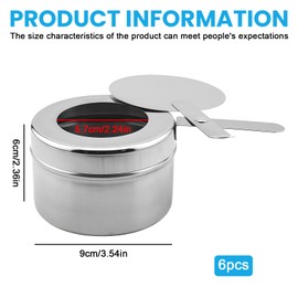 Sporgo Pack of 6 Fuel Paste Containers: Stainless Steel Fuel Paste Container with Lid, Portable Fuel Paste Container Fondue Burner Outdoor for Warming Containers, Buffet Accessories, Fondue, Camping