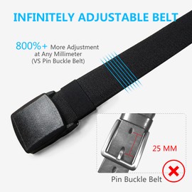 Bon4Extrao Men's Elastic Belt Without Holes Pack of 2, Buckley Belt Men's Stretch Belt with Heavy Duty Lightweight Plastic Buckle, Fabric Belt Men Infinitely Adjustable, Black & Navy Blue/Pack of 2