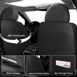 Front Seat Covers for Toyota RAV4 1999-2025, PU Leather Car Seat Protector, Bucket Seat Covers, Waterproof Car Seat Cushions, Stylish Auto Interior Accessories with Storage Pockets(Black,2 Seat)