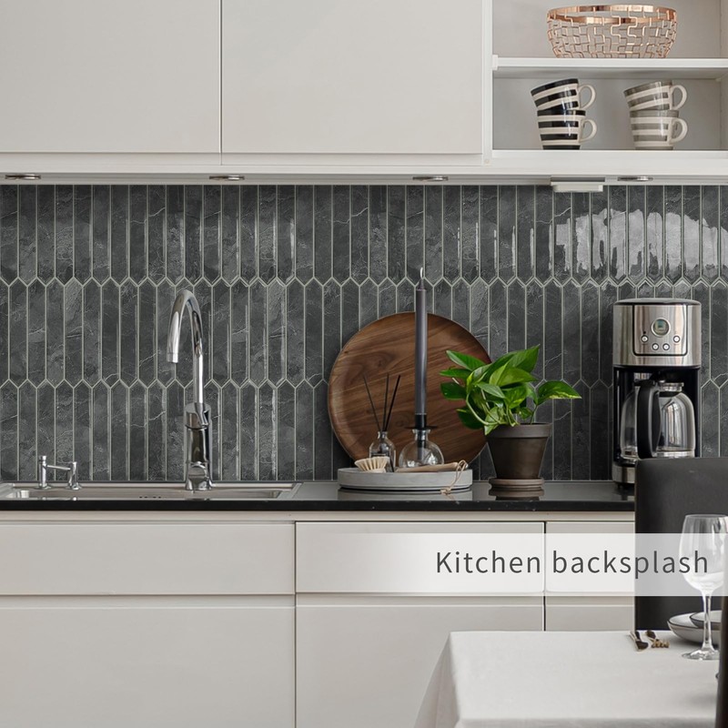Grey Long Hexagon Tile Peel and Stick Backsplash, 10 Sheets
